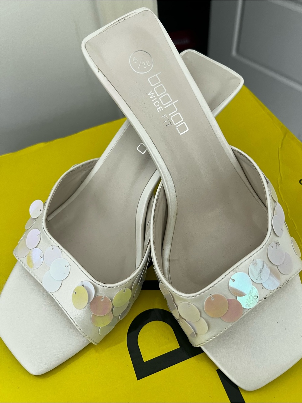 Boohoo White Sequin Slip-On Wide Fit Mules